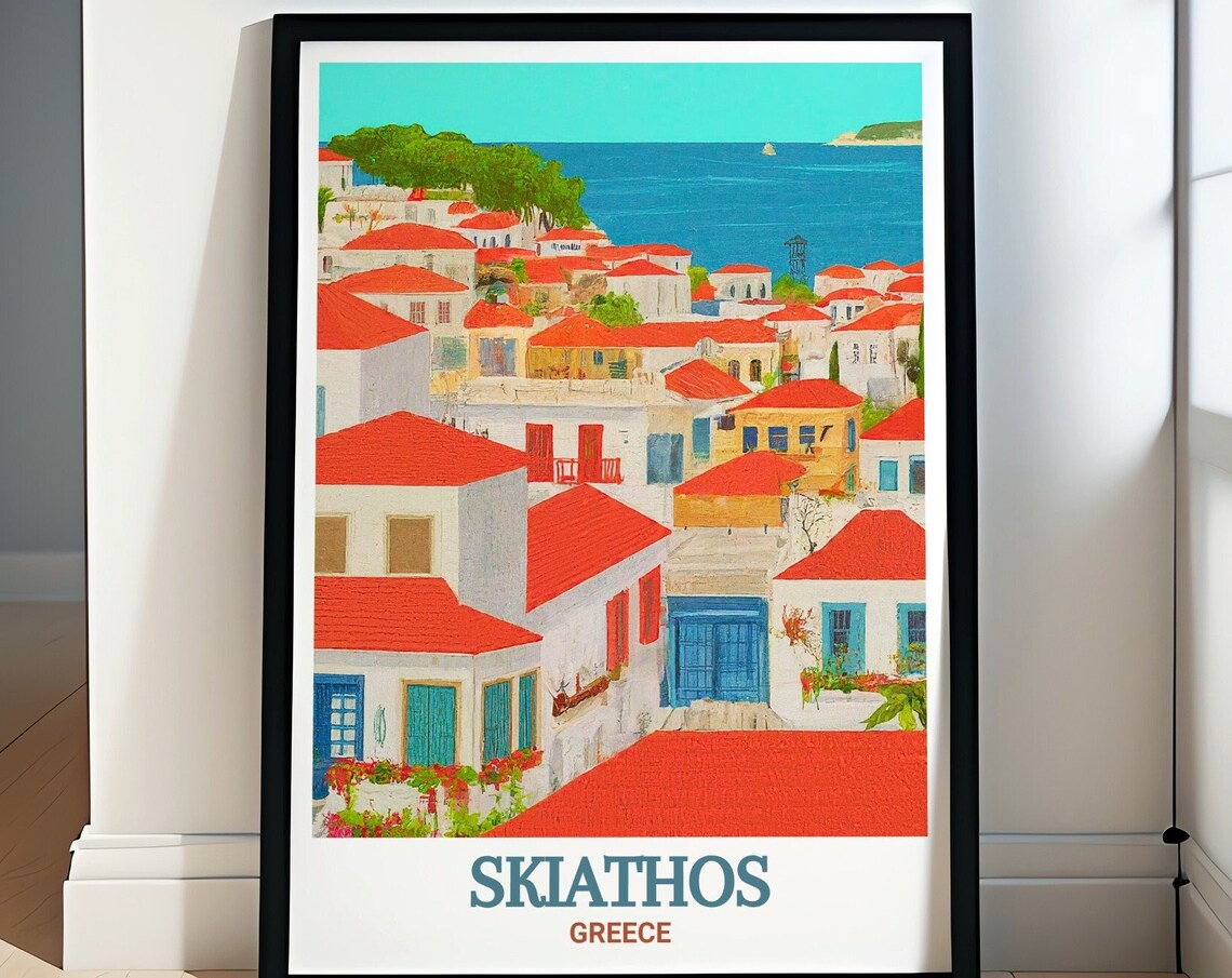 Skiathos Town Greece White Houses Red Roofs Harbor View Poster