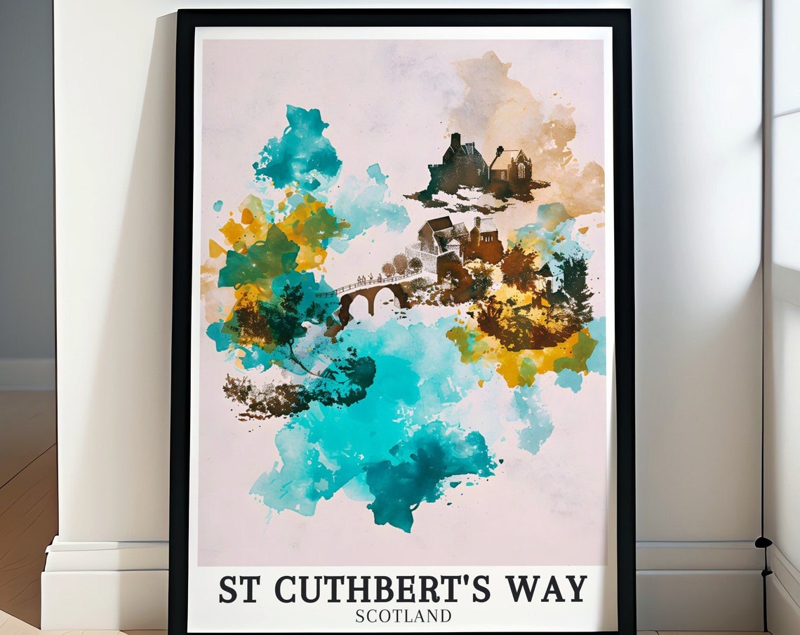 St Cuthbert's Way Holy Island Abstract Watercolor Splash Poster