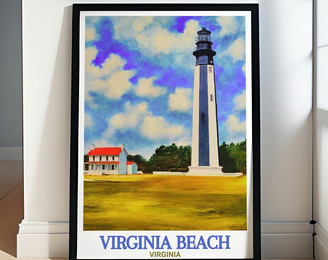 Virginia Beach Cape Henry Lighthouse Watercolor Travel Poster