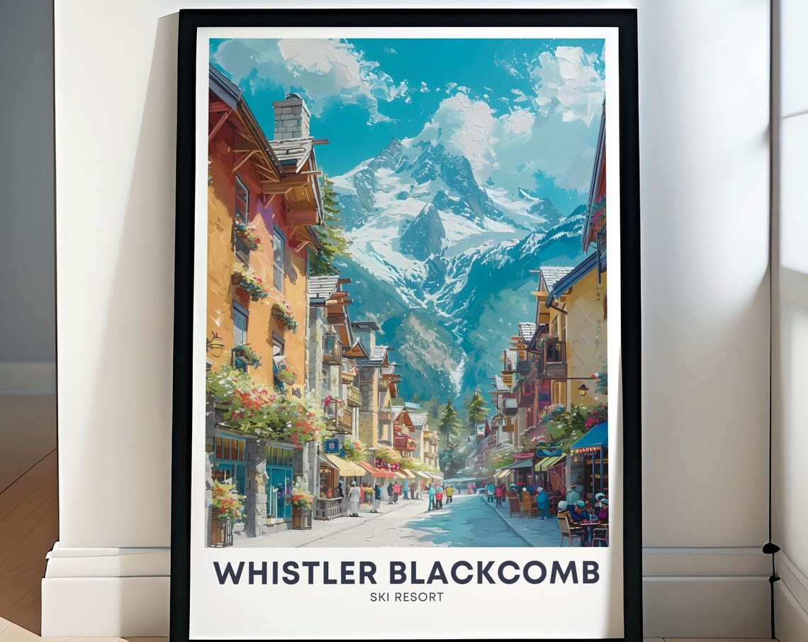 Whistler Village Street Ski Resort Mountain Town Travel Poster