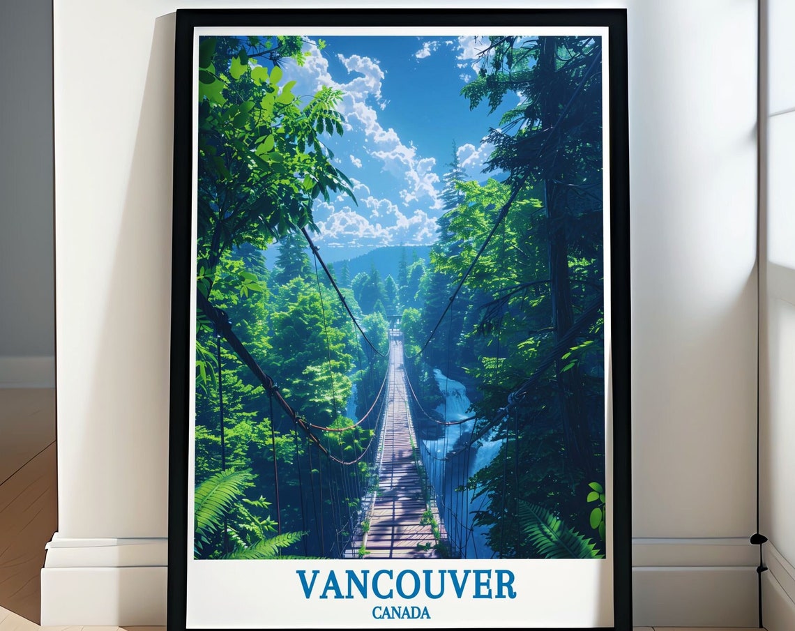 Vancouver Suspension Bridge Through Lush Rainforest Canopy Poster
