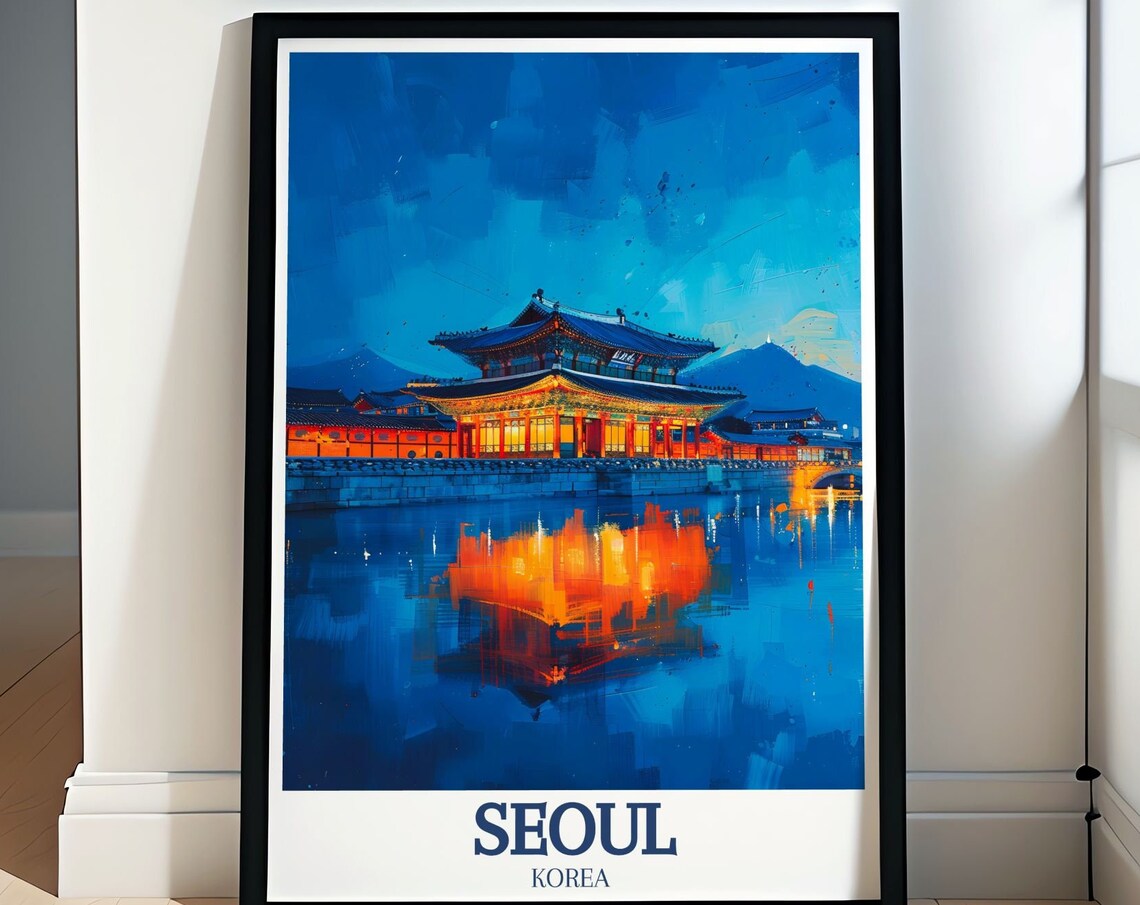 Seoul Gyeongbokgung Palace Night Reflection Korea Travel Poster