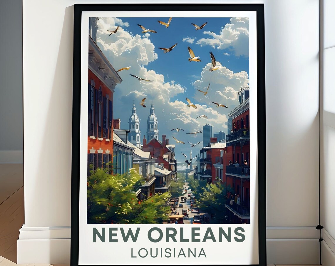 New Orleans French Quarter Street Balconies Travel Art Poster