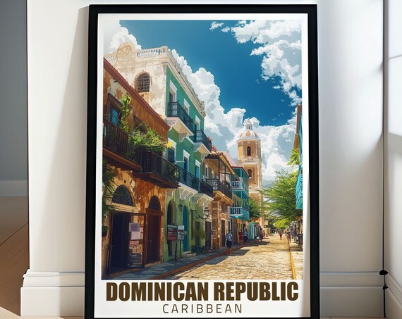 Dominican Republic Colonial Street Santo Domingo Church Tower Travel Poster