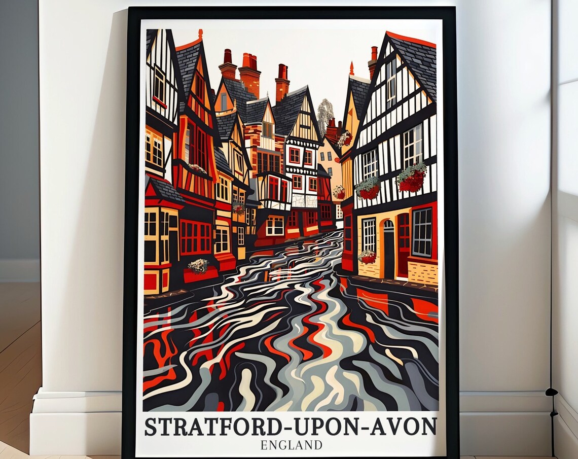 Stratford Upon Avon Tudor Houses River Reflections England Poster