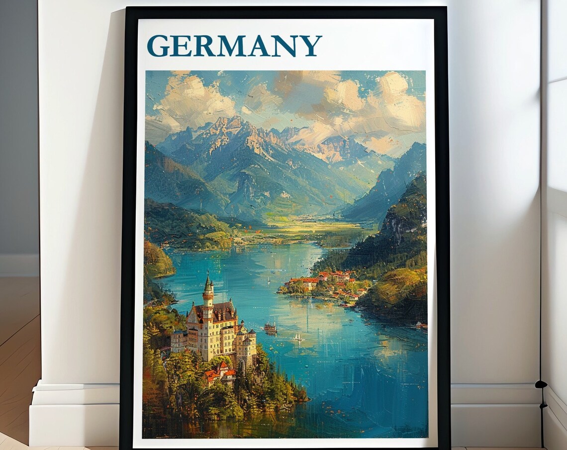 Neuschwanstein Castle Lake Alps Bavaria Germany Travel Poster