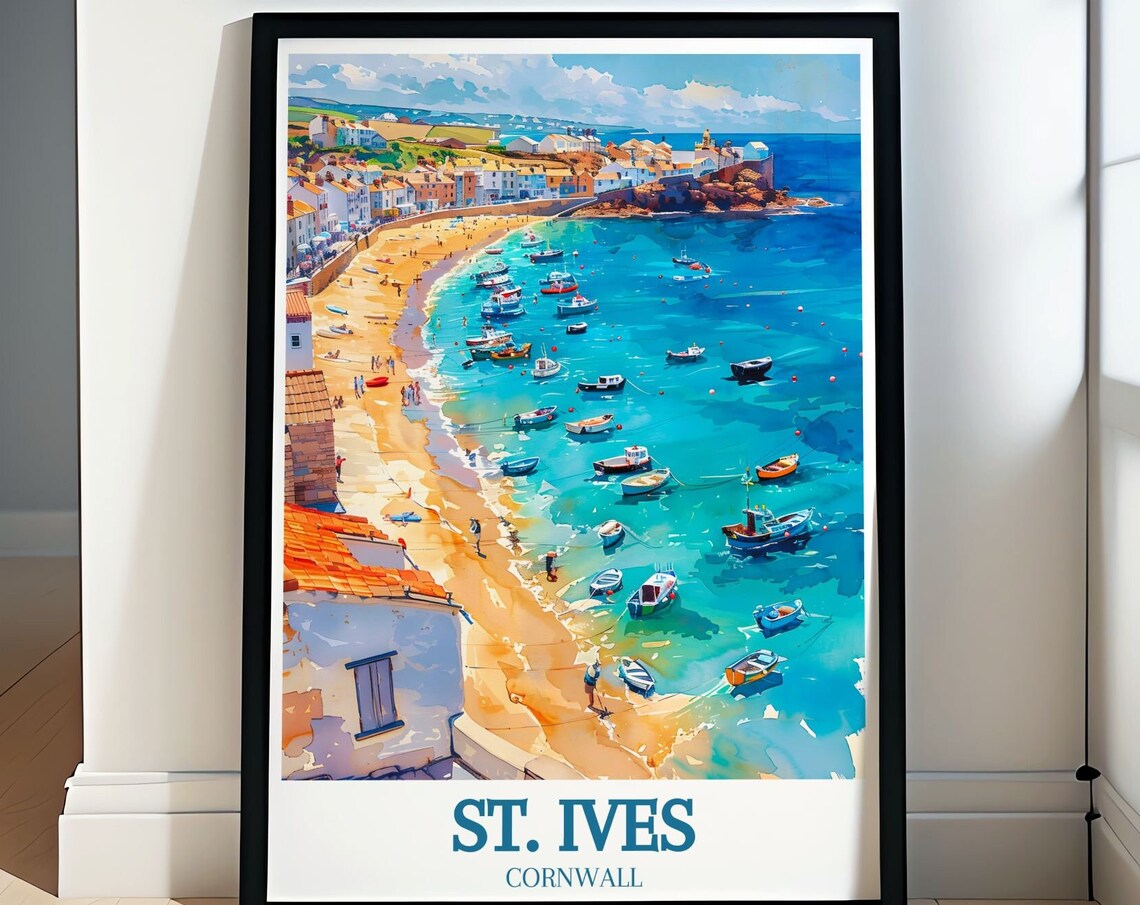 St Ives Cornwall Boats Turquoise Harbor Aerial Beach View Poster