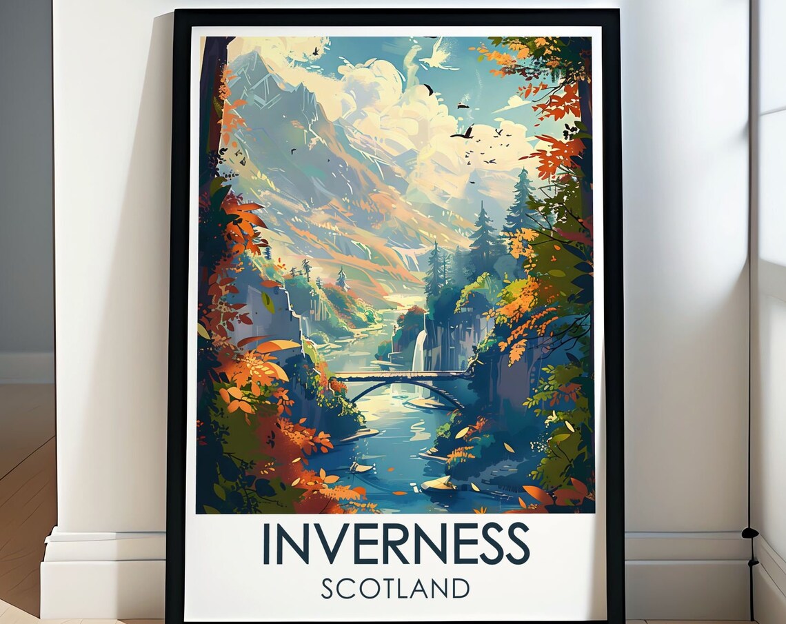 Inverness Scotland Ness Islands River Waterfall Nature Travel Poster