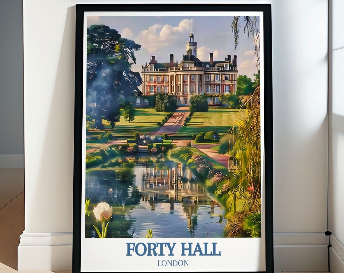 Forty Hall London Historic Mansion and Lake View Travel Poster