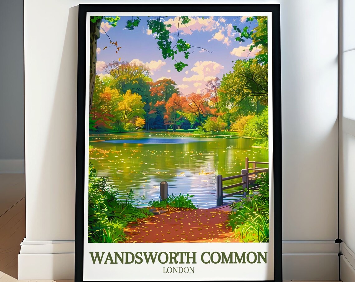 Wandsworth Common London Autumn Pond Fall Leaves Travel Poster
