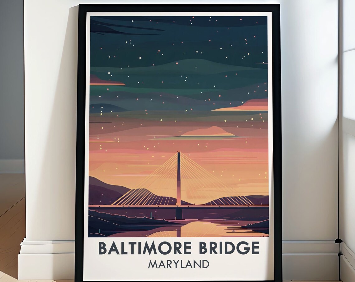 Baltimore Bridge Maryland Cable Stayed Bridge At Night Poster