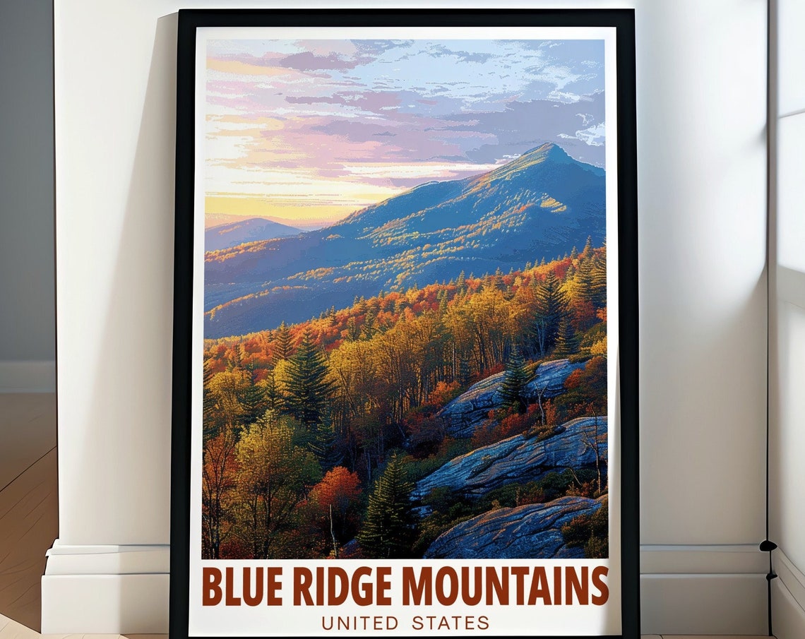 Blue Ridge Mountains Poster Grandfather Mountain Fall Sunset Art