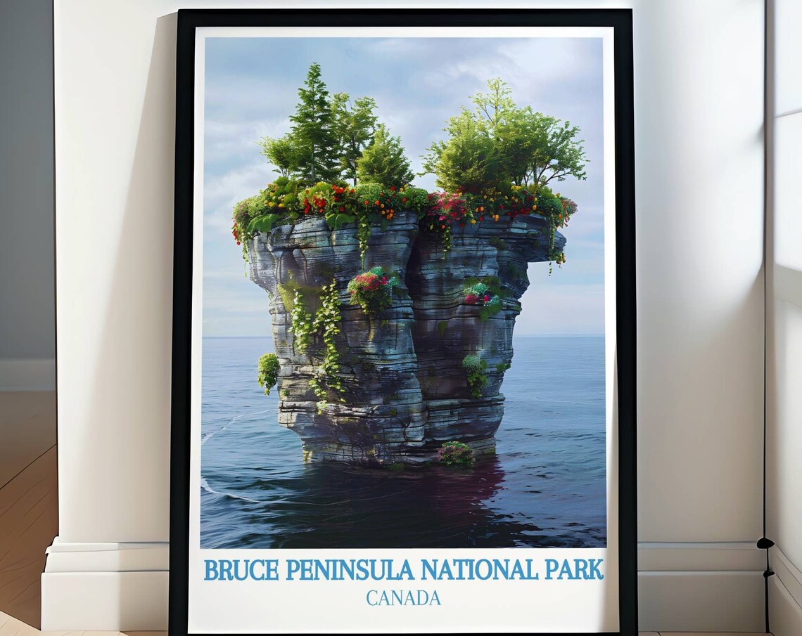 Bruce Peninsula Flowerpot Rock Formation Canada Travel Poster
