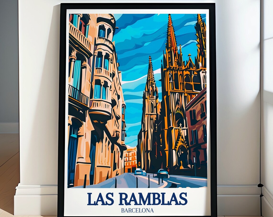 Las Ramblas Barcelona Cathedral Pop Art Street Spain Travel Poster
