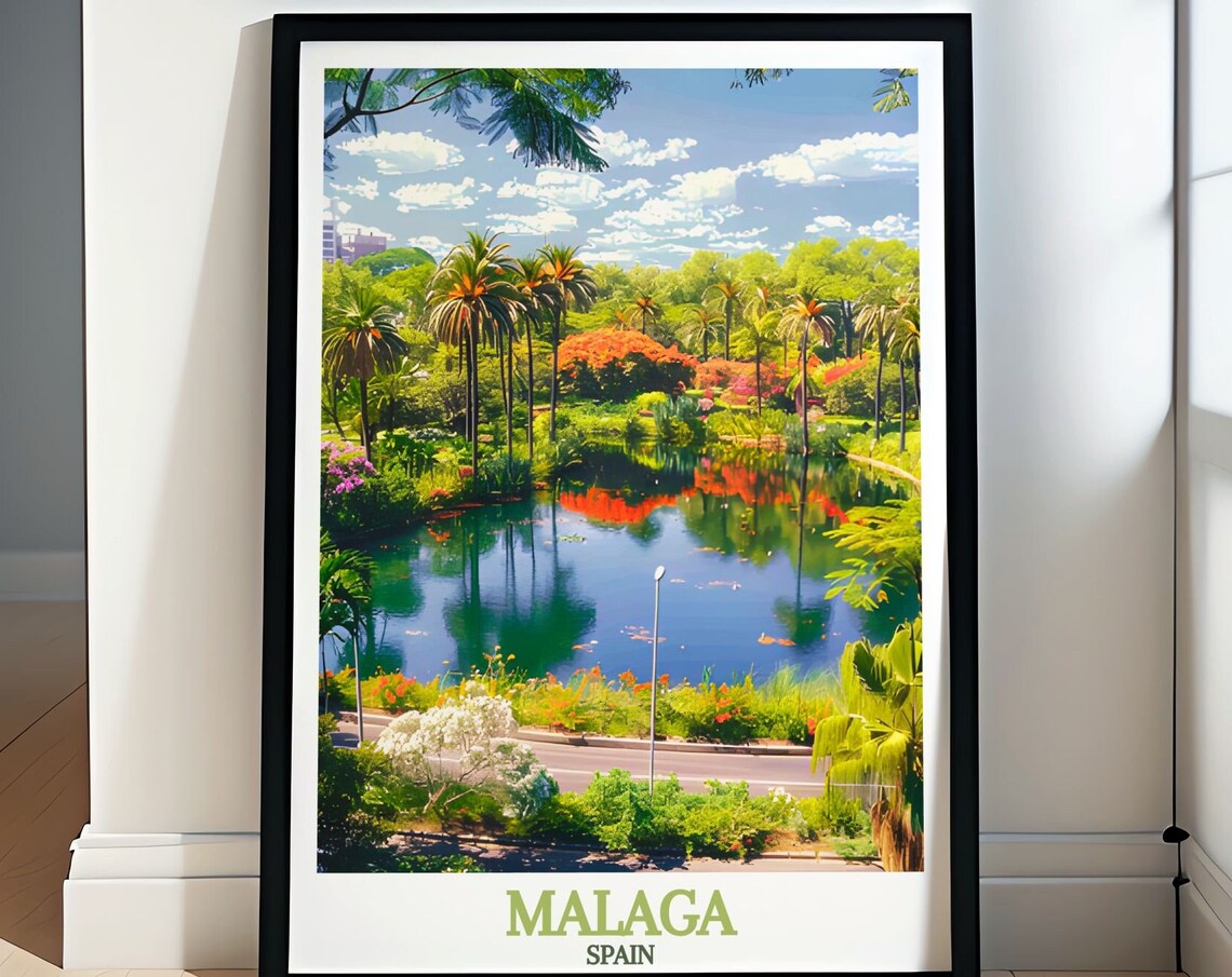 Malaga La Concepcion Garden Palms Reflective Lake Spain Poster