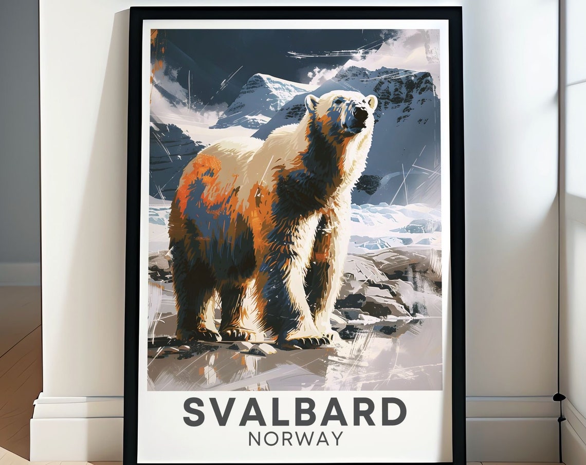Svalbard Norway Polar Bear Standing Arctic Glacier Ice Poster