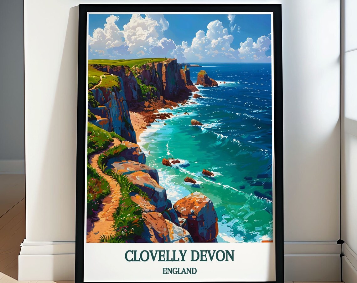Clovelly Devon England South West Coast Path Rocky Cliffs Ocean Poster