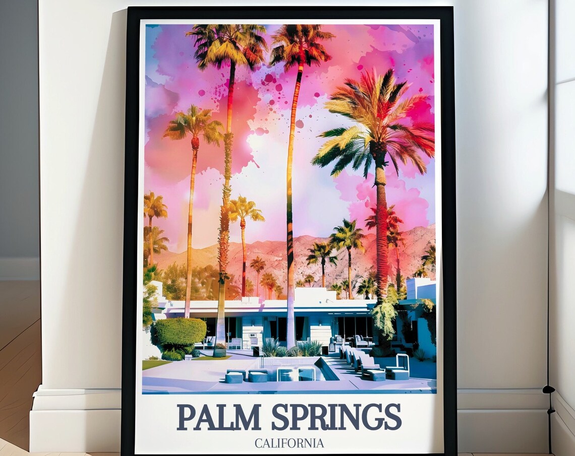 Palm Springs California Watercolor Palms And Sparkling Pool Poster