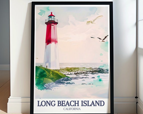 Long Beach Island Travel Poster Barnegat Lighthouse State Park New Jersey Artwork Barnegat Lighthouse State Park Decor