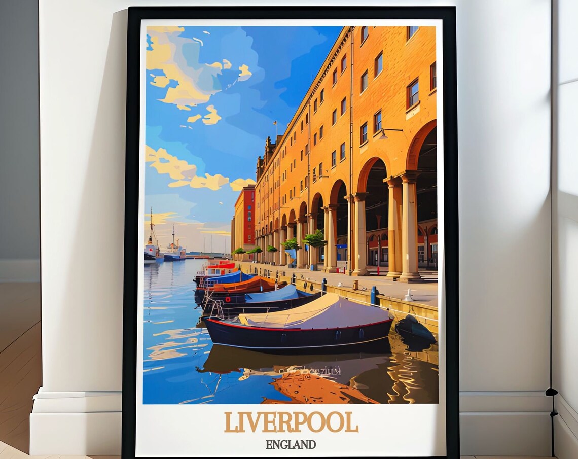 Liverpool England Royal Albert Dock Boats at Golden Sunset Poster