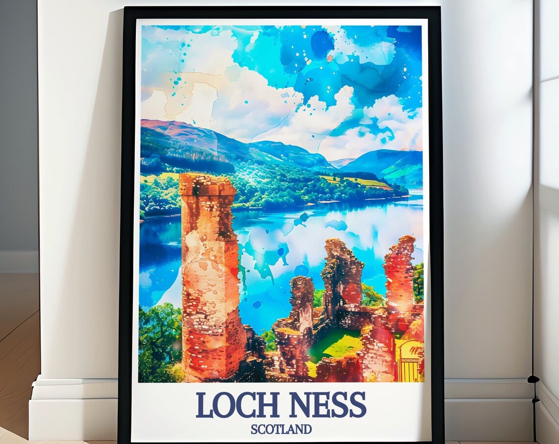 Loch Ness Scotland Urquhart Castle Ruins Watercolor Art Classic Poster