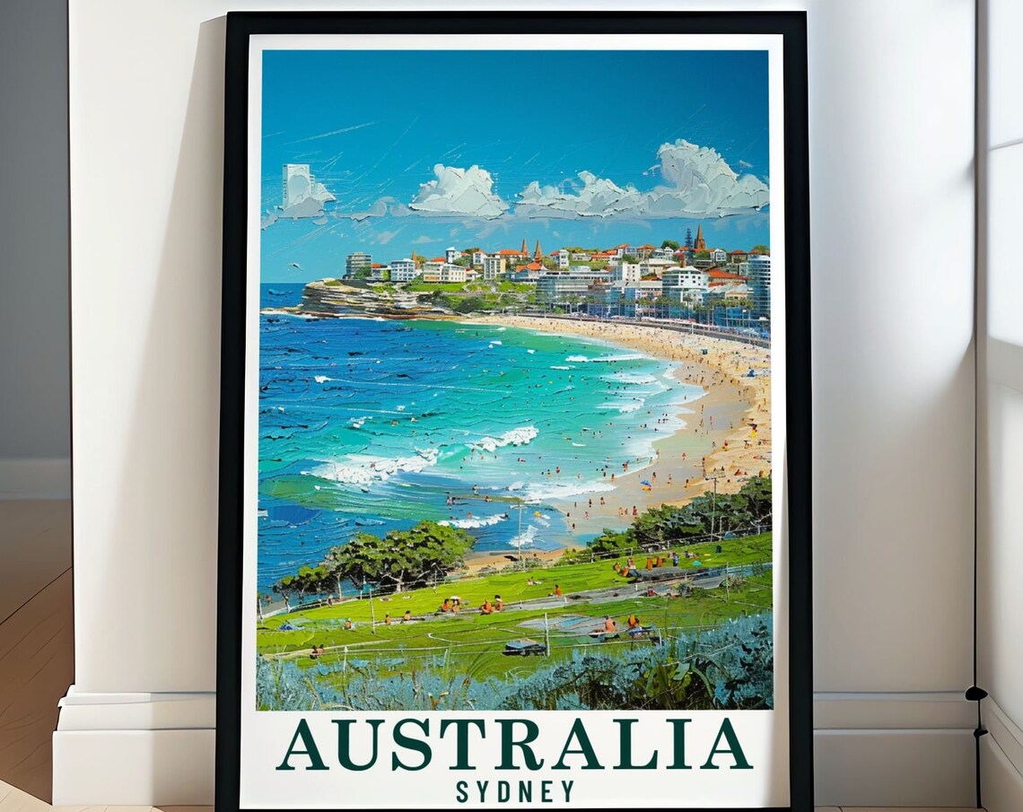 Bondi Beach Sydney Aerial Coastal Scene Australia Travel Poster
