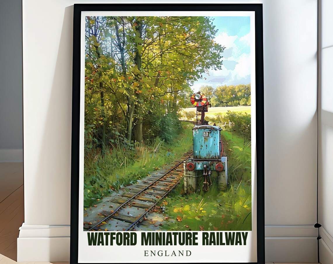 Watford Miniature Railway England Blue Train Trackside Poster