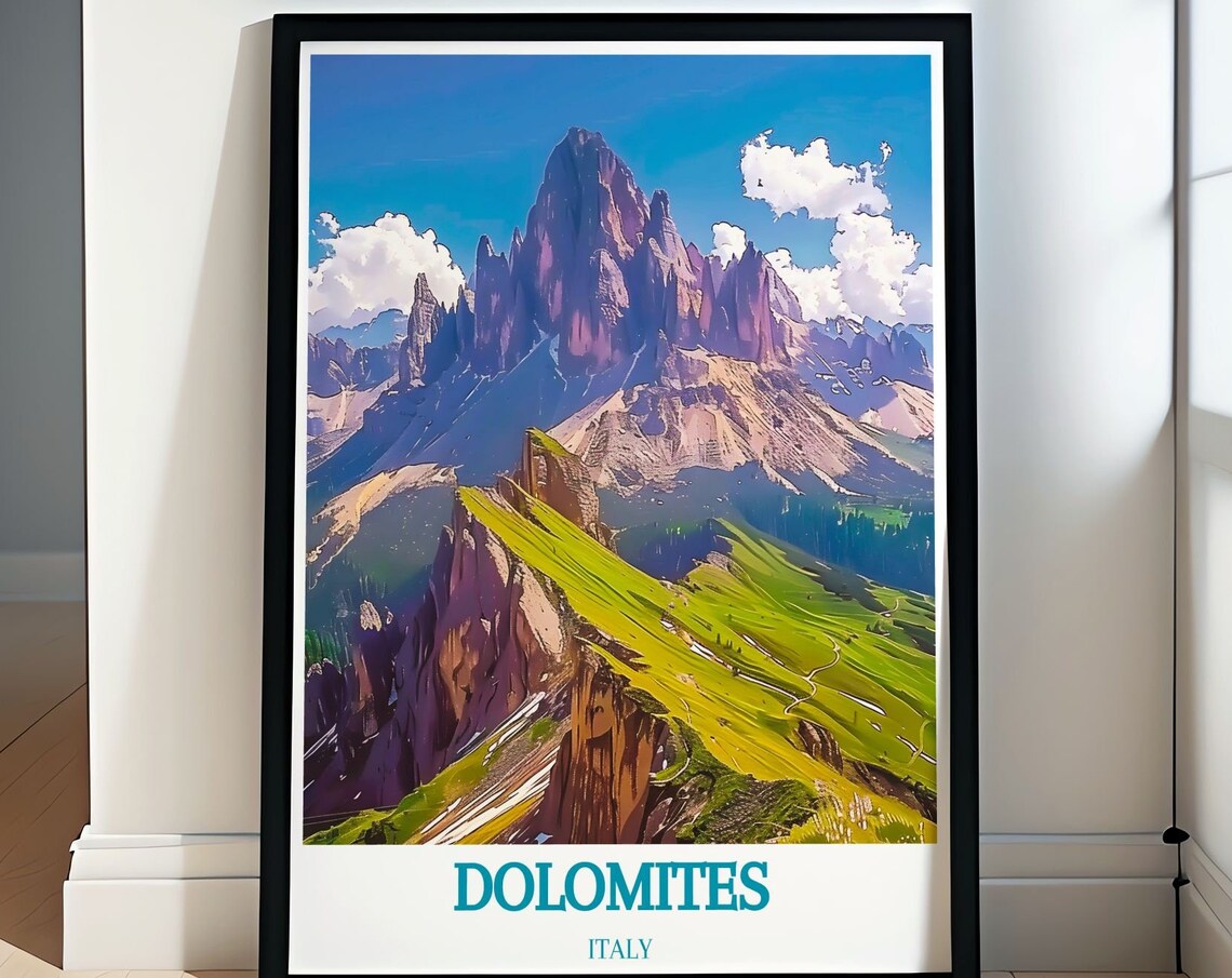 Dolomites Italy Jagged Peaks and Green Mountain Ridge Poster