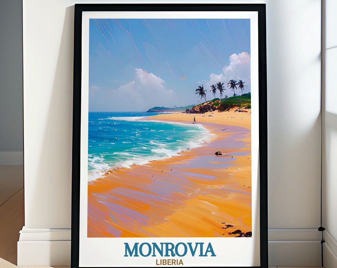 Monrovia Elwa Beach Golden Sand Turquoise Waves Travel Art Poster