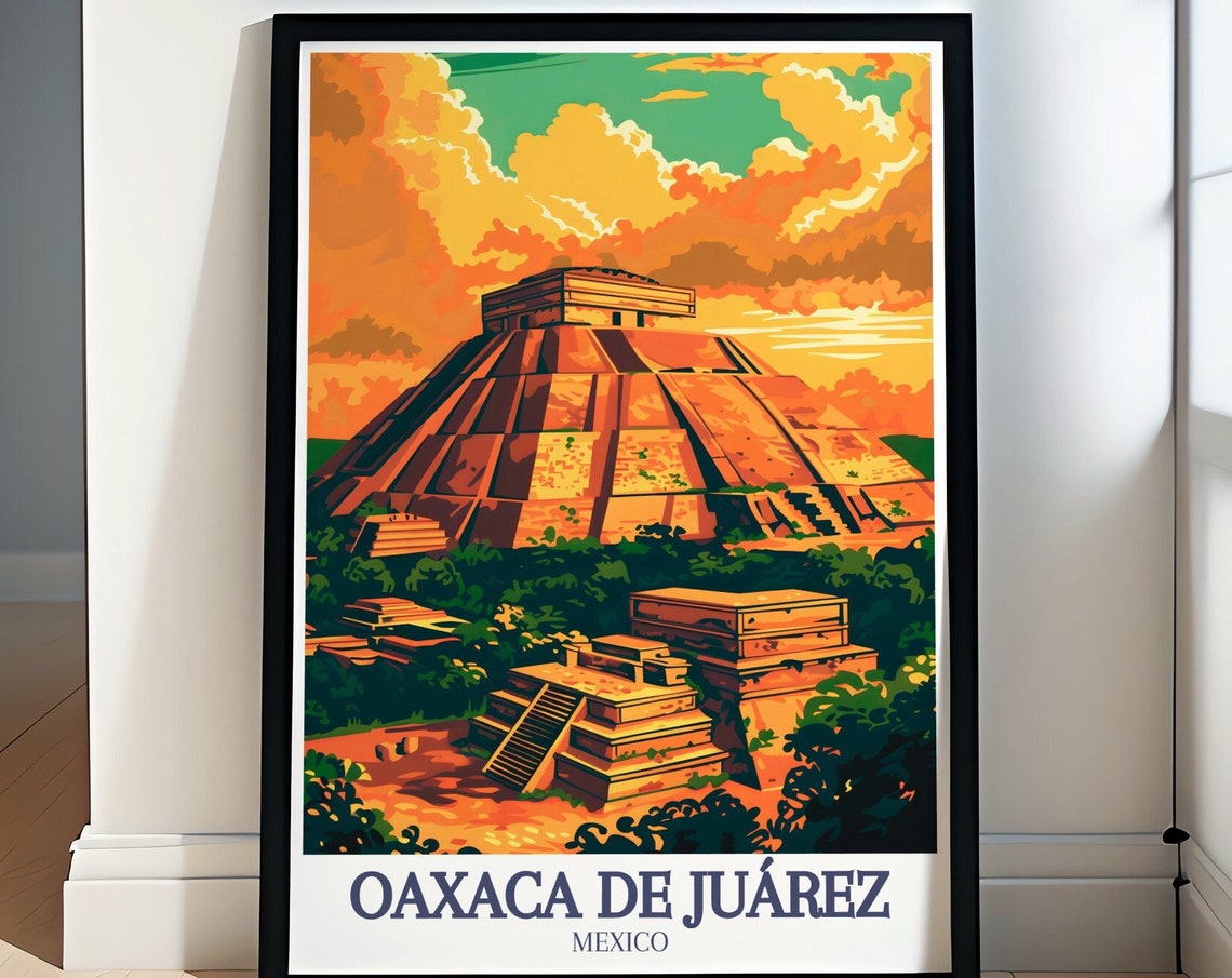Oaxaca de Juarez Mexico Monte Alban Ruins Sunset Travel Poster