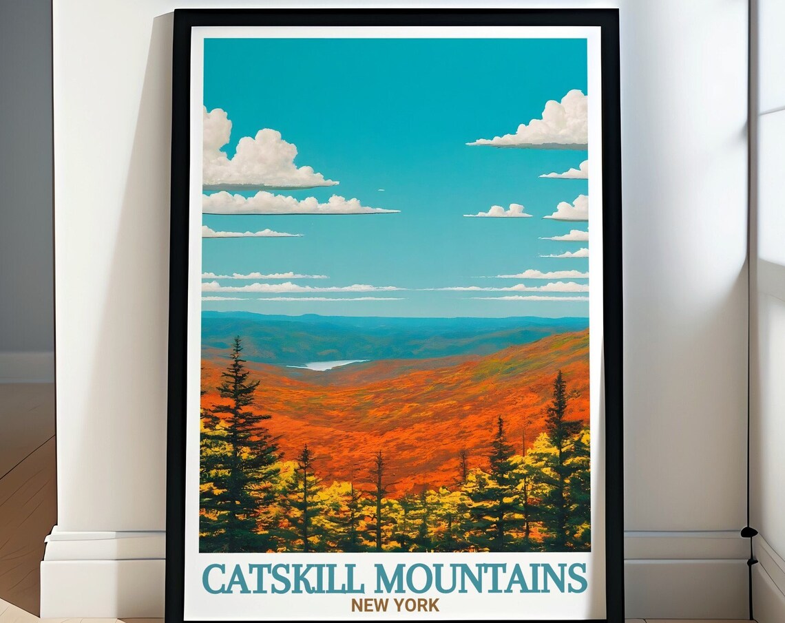Catskill Mountains Autumn Foliage Orange Hills Landscape Poster