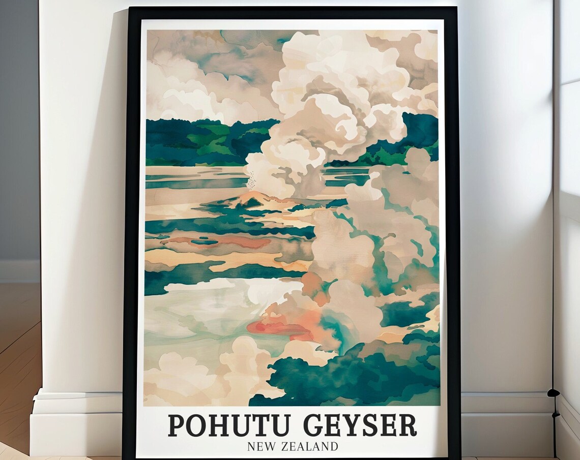 Pohutu Geyser New Zealand Thermal Steam Clouds Rotorua View Poster