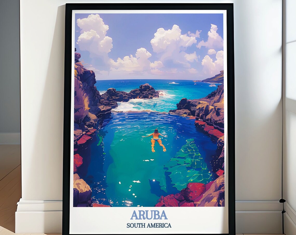 Aruba Natural Pool Rocky Cove Swimmer Caribbean Island Travel Poster