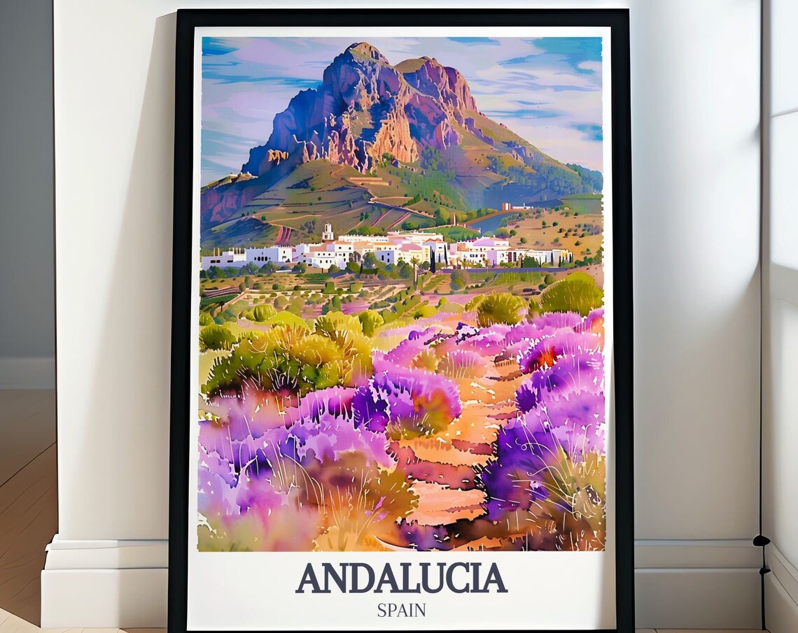 Andalucia Spain Mountain Village and Lavender Field Travel Poster