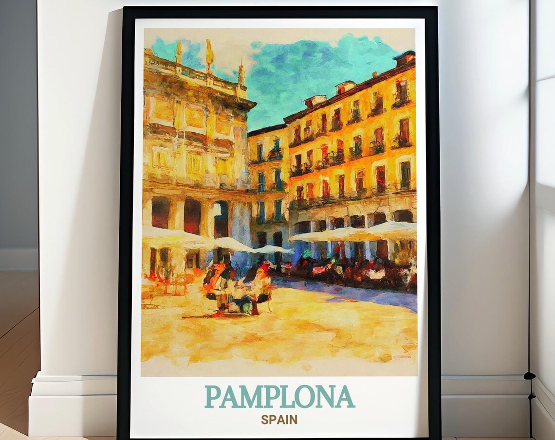 Pamplona Spain Plaza del Castillo Sunlit Old Town Square Poster
