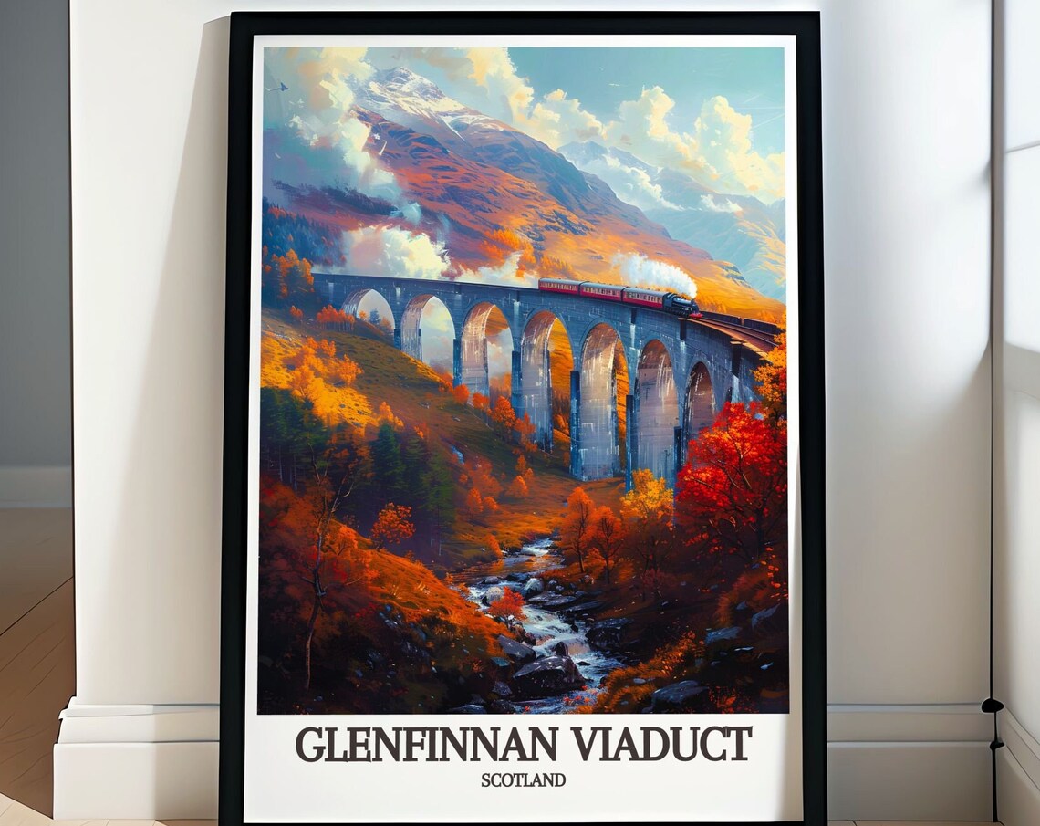Glenfinnan Viaduct Scotland Steam Train Autumn Highlands Travel Poster