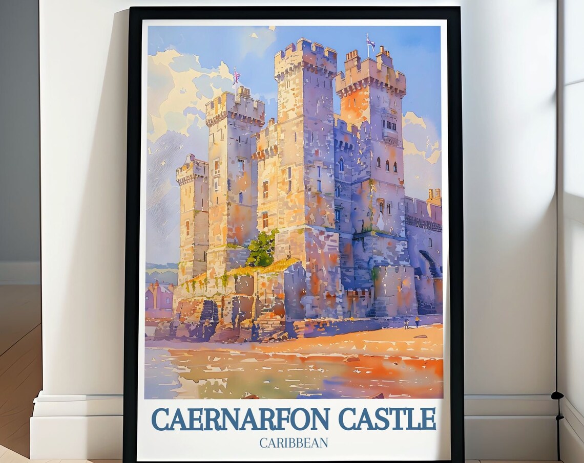Caernarfon Castle Wales Tower Close Up View In Golden Daylight Poster