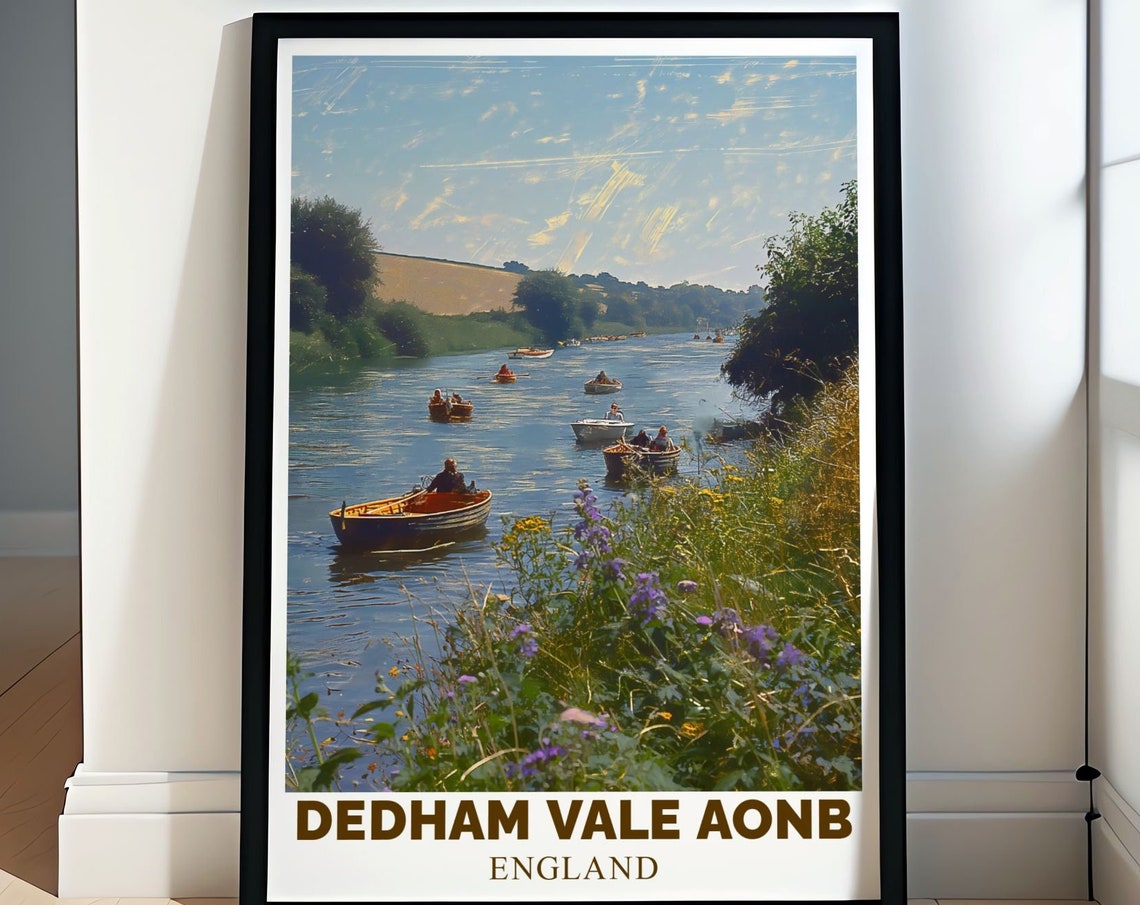 Dedham Vale AONB England Poster With Rowboats Drifting On A River
