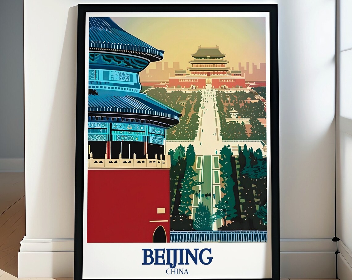 Beijing China Temple of Heaven Forbidden City Vintage Travel Poster