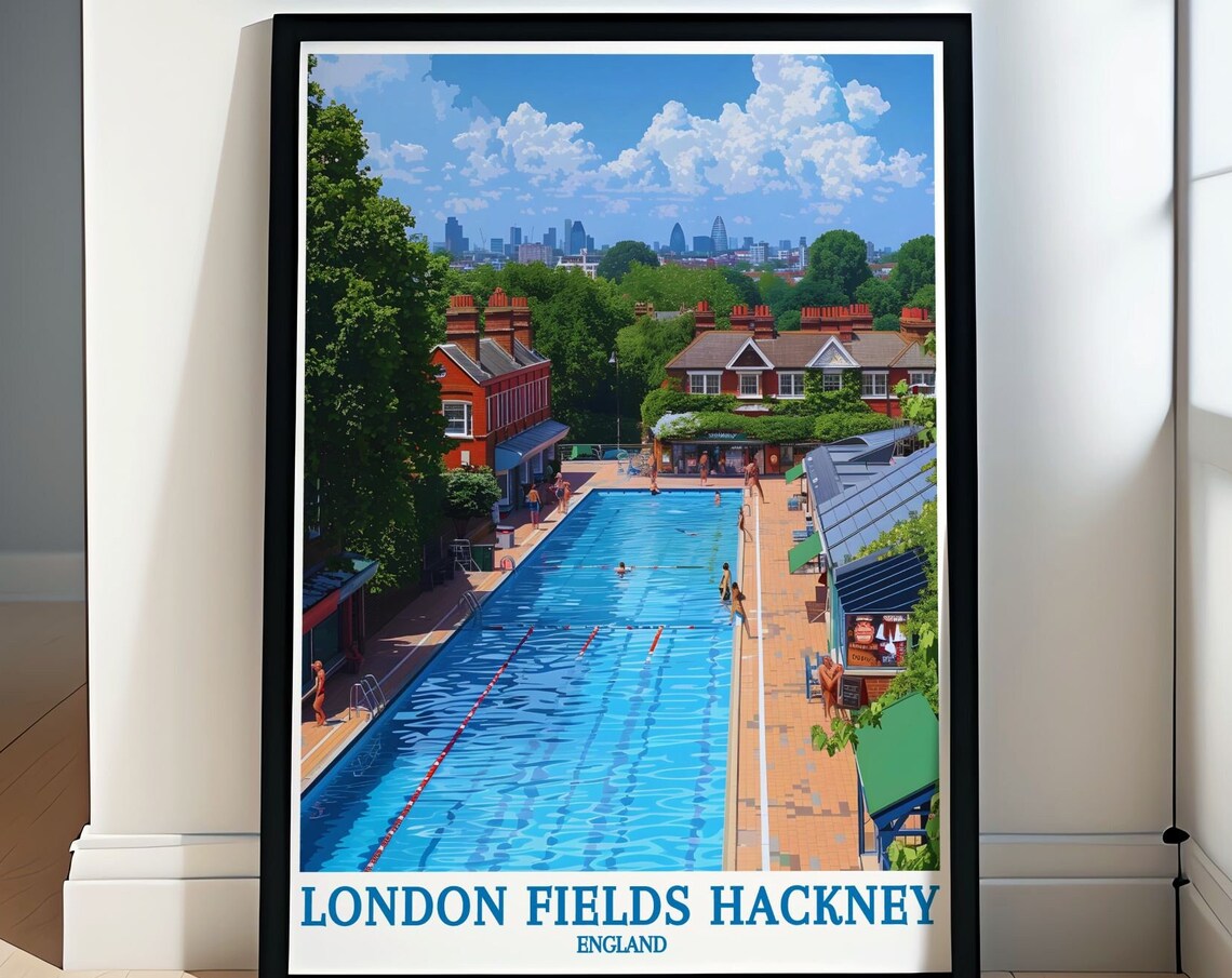 London Fields Hackney Outdoor Lido Pool Summer Day Travel Poster