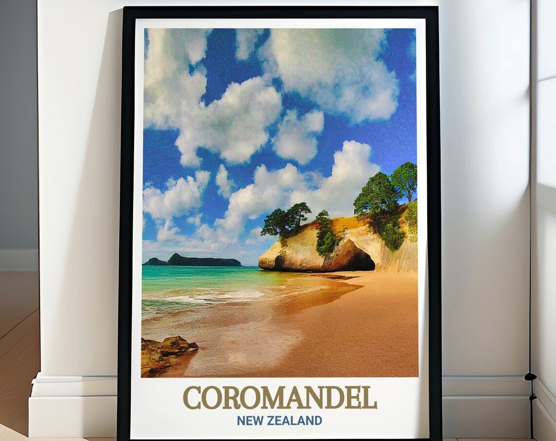 Cathedral Cove Coromandel New Zealand Beach Arch Travel Poster