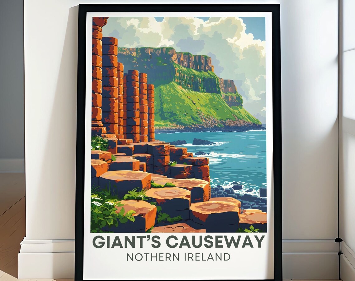 Giants Causeway Amphitheatre Travel Poster, Irish Coastline