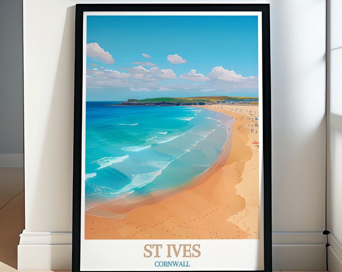 St Ives Porthmeor Beach Aerial Surfers Turquoise Cornwall Poster