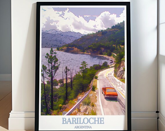 Bariloche Argentina Scenic Lakeside Road Vintage Car Drive Poster