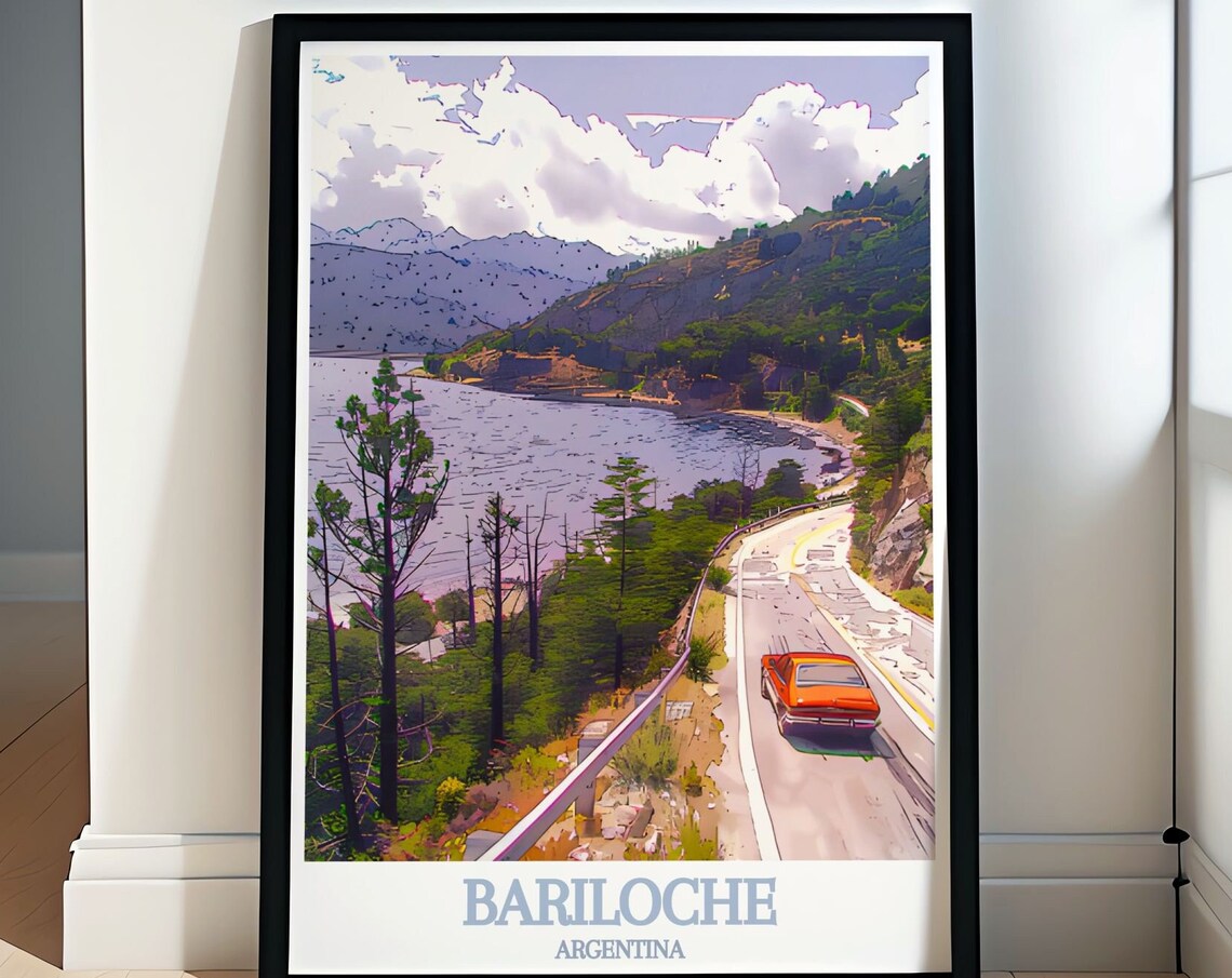Bariloche Argentina Scenic Lakeside Road Vintage Car Drive Poster