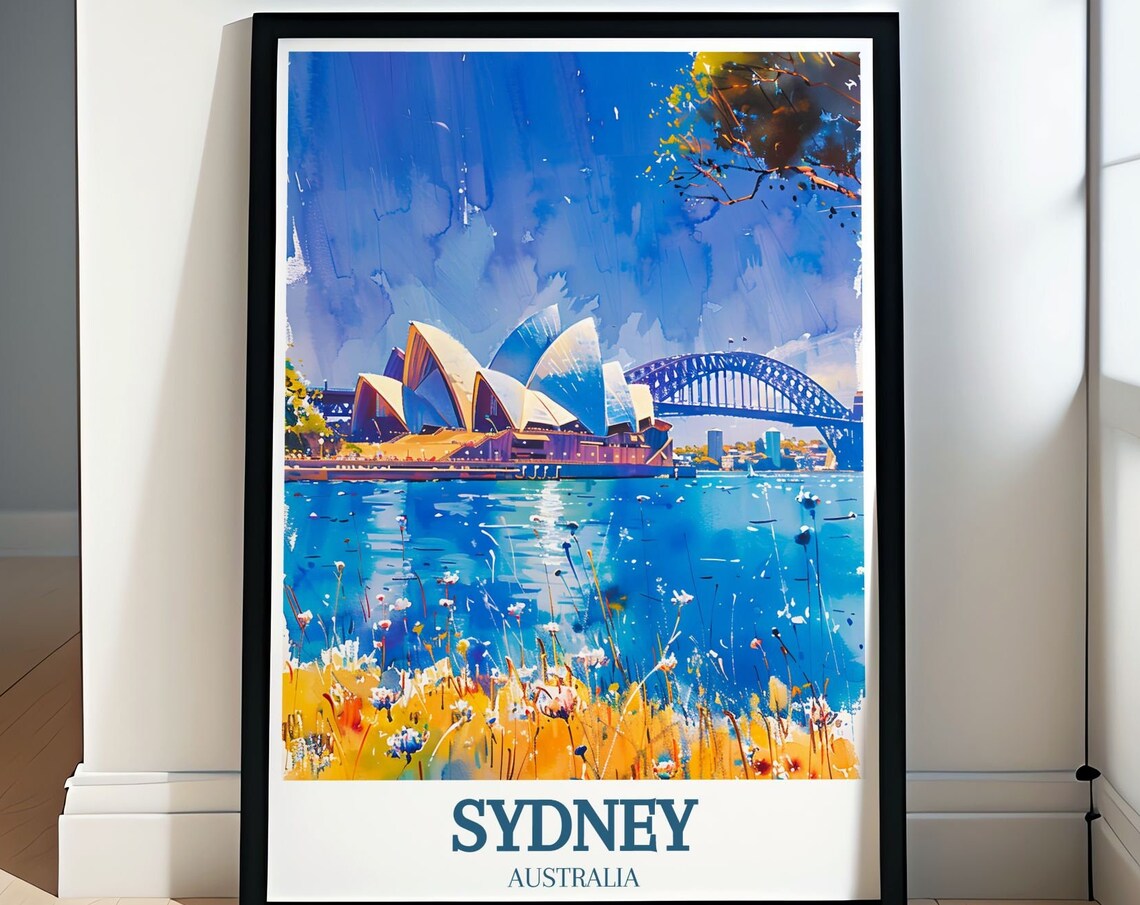Sydney Australia Opera House Harbour Bridge Watercolor Travel Poster