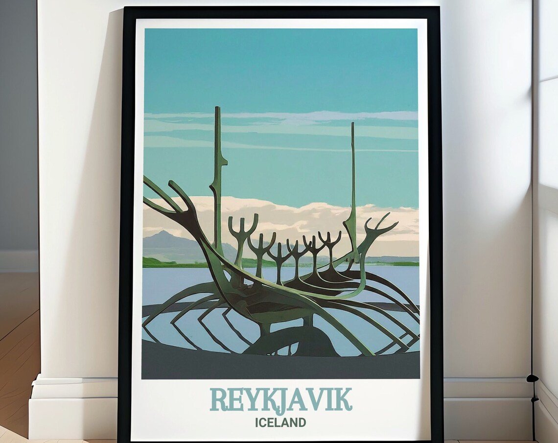 Reykjavik Sun Voyager Travel Poster, Iceland Sculpture