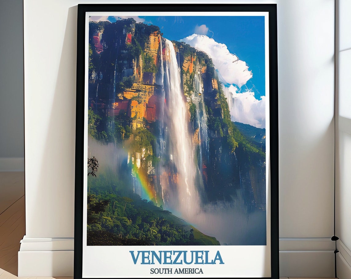 Angel Falls Venezuela Rainbow Waterfall Jungle Travel Poster