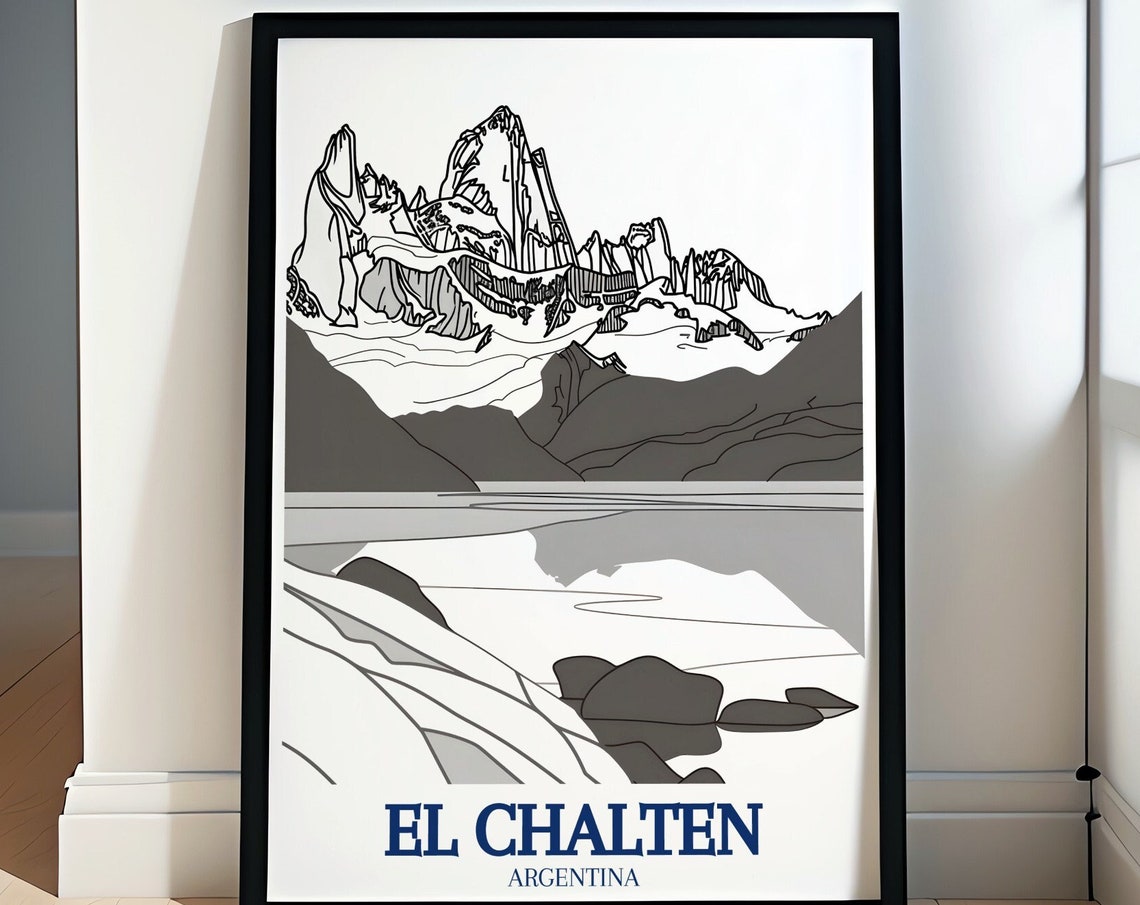 El Chalten Travel Art Mount Fitz Roy Laguna De Los Tres Decor Argentina Print Of Mount Fitz Roy Laguna De Los Tres In El Chaltn