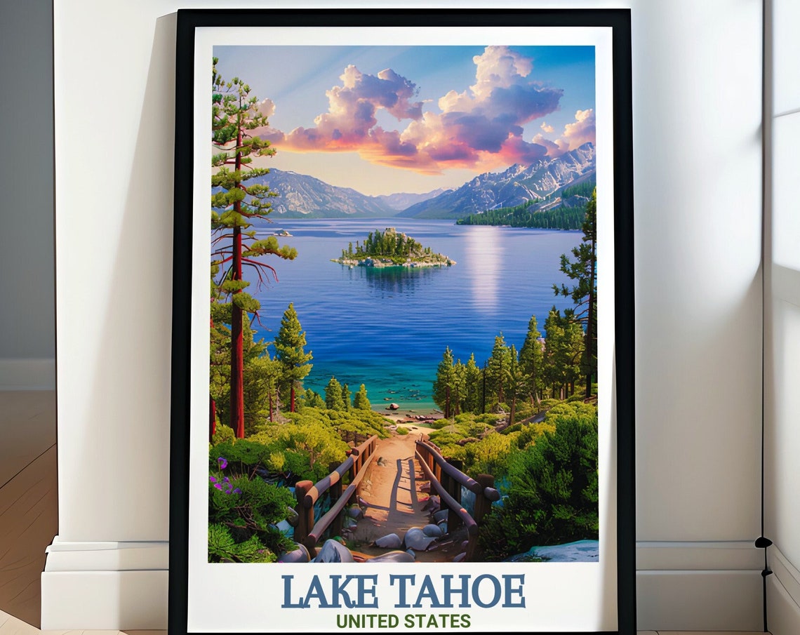 Lake Tahoe Emerald Bay Sunset Trail Island And Mountain View Poster